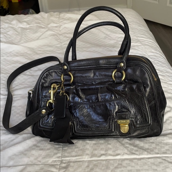 Coach | Bags | Black Leather Poppy Pushlock Satchel 7888  display picture 1